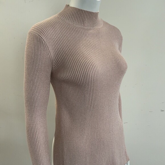 BCBGMaxAzria Charlie Ribbed Long Sleeve High Neck Blouse Top Blush XXS - Picture 15 of 15